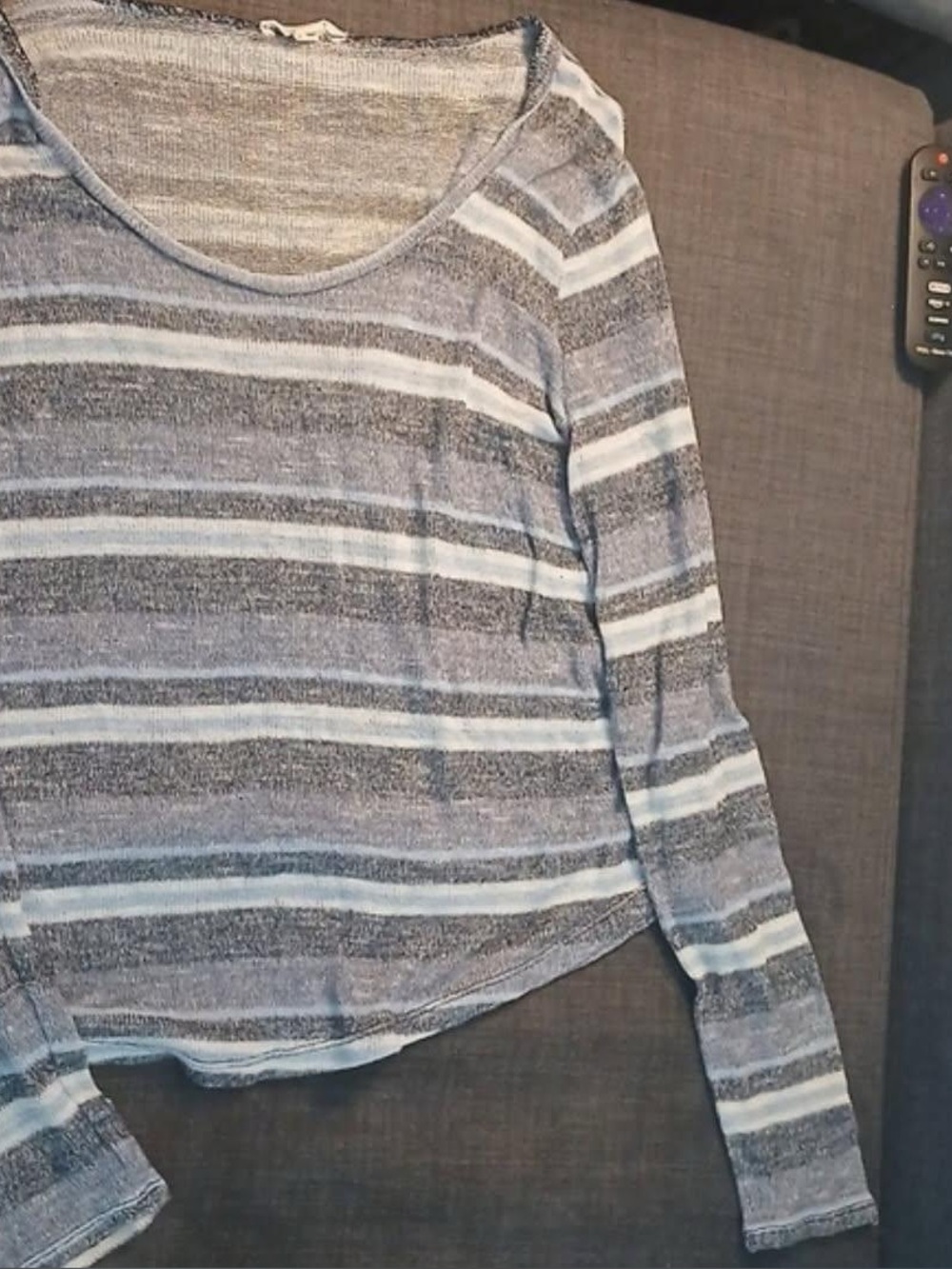 Aeropostale Gray and White Striped Long-Sleeve Tee